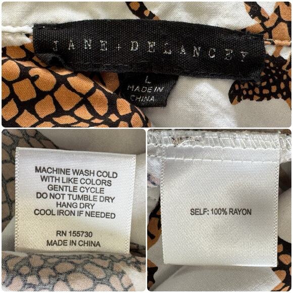 JANE + DELANCEY Giraffe Safari Button Down Long Sleeve Casual Retro Blouse Sz L - Picture 14 of 14